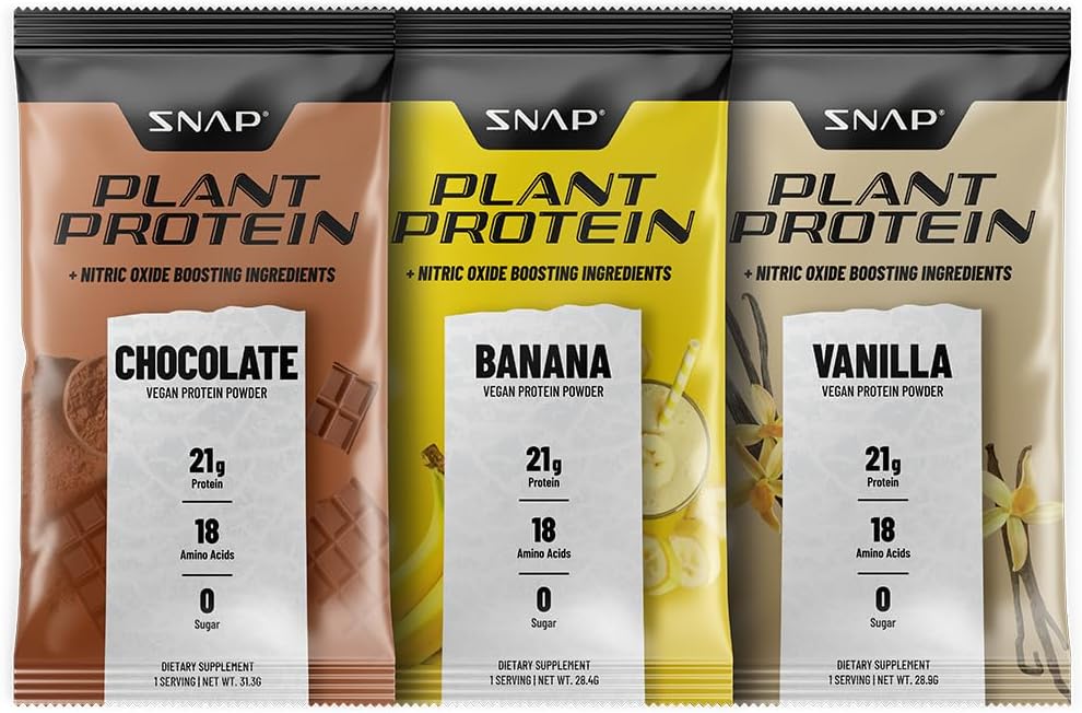 Snap Supplementen 100% Plant Based Protein Powder Stick Packs met Nitric Oxide Booster (10 Pack, Variety Pack)