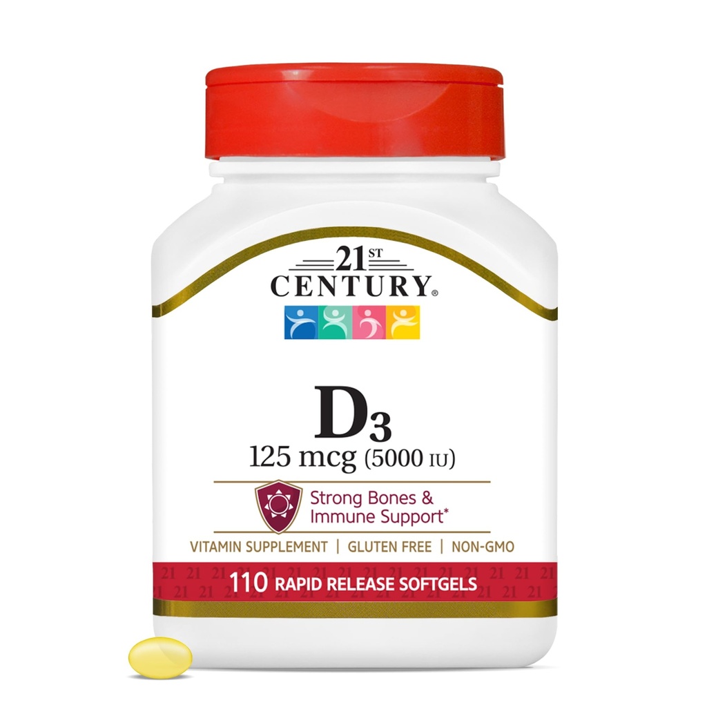 21st Century Healthcare Vitamine D3 125 mcg (5.000 IE) Snelle afgifte Softgels, 110 Tel.