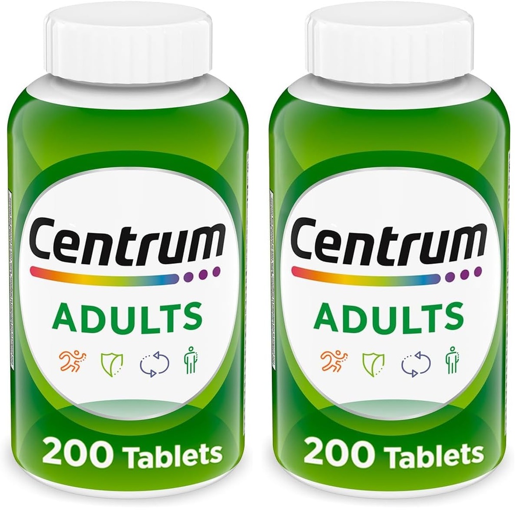 Centrum Adult Multivitamine/Multimineral Supplement met Antioxidanten, Zink, Vitamine D3 en B Vitaminen, Glutenvrij, Non-GMO Ingrediënten - 200 Tellen (pakket van 2)