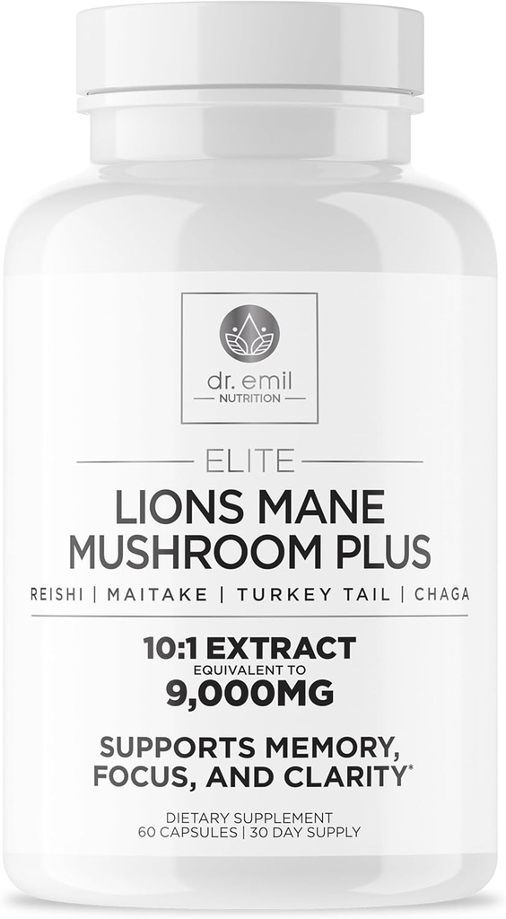 DR EMIL NUTRITION 9000mg Biologische Lions Mane Supplement Capsules met Chaga, Reishi & Maitake - Natuurlijke Paddenstoel Blend voor Wellness Ondersteuning