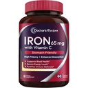 Recepten van de arts IJzersupplement 65 mg met vitamine C - Maximale absorptie, maag vriendelijk & hoge potentie ijzer pillen voor rode bloedcellen vorming en immuniteit gezondheid - Vegan Non-GMO 60 ijzertabletten