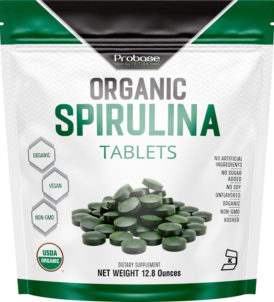 Probase Nutrition Organic Spirulina Supplement, 3000MG Per Serving, 720 Tablets (4 maanden Supply), No Filler & Non-GMO, Rich in Vegan Proteïne, Vitaminen & Prebiotica, Premium Spirulina Pillen