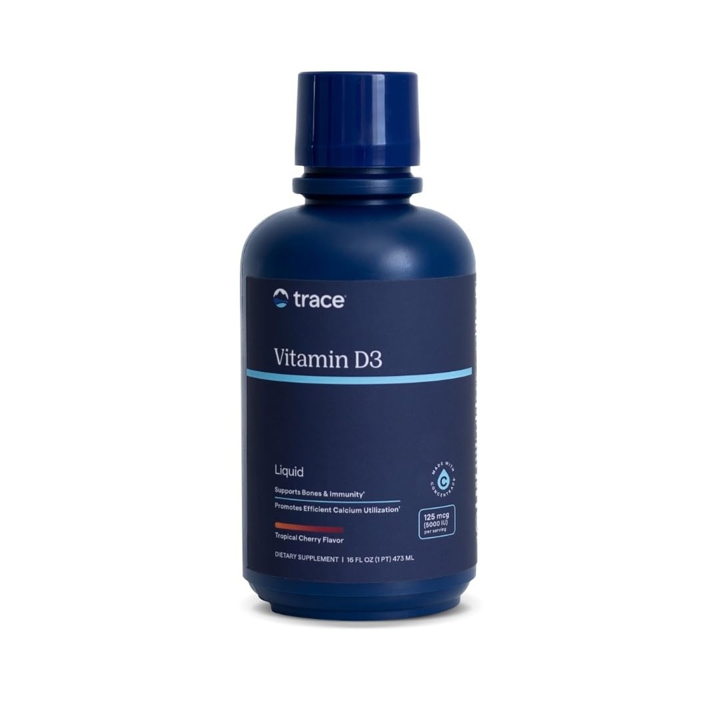 Trace Minerals Vitamine D3 - Vitamine D3 Supplement voor Bone Health - Efficiënt Calciumgebruik - Immuunsysteemondersteuning - Fast-Absorbing Liquid - Tropical Cherry Flavor - 16 fl oz (32 porties)