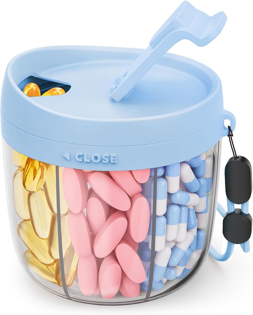 Leuke pildispenser met 7 grote compartments, Portable Pill Bottle Organizer met brede opening voor gemakkelijk gebruik, Anti-Mix pil Organizer voor reizen, BPA-vrije pil containers, blauw