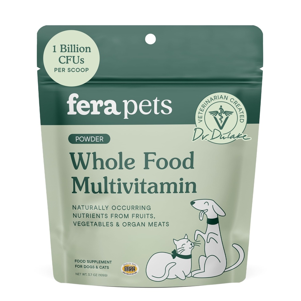 Fera Huisdieren Geheel voedsel Multivitamine Katten- en hondenvoedsel Topper met probiotica, antioxidanten, & essentiële hondenvitaminen en mineralen - Nutriënten van groenten, fruit en vlees van organen - 3.7 oz