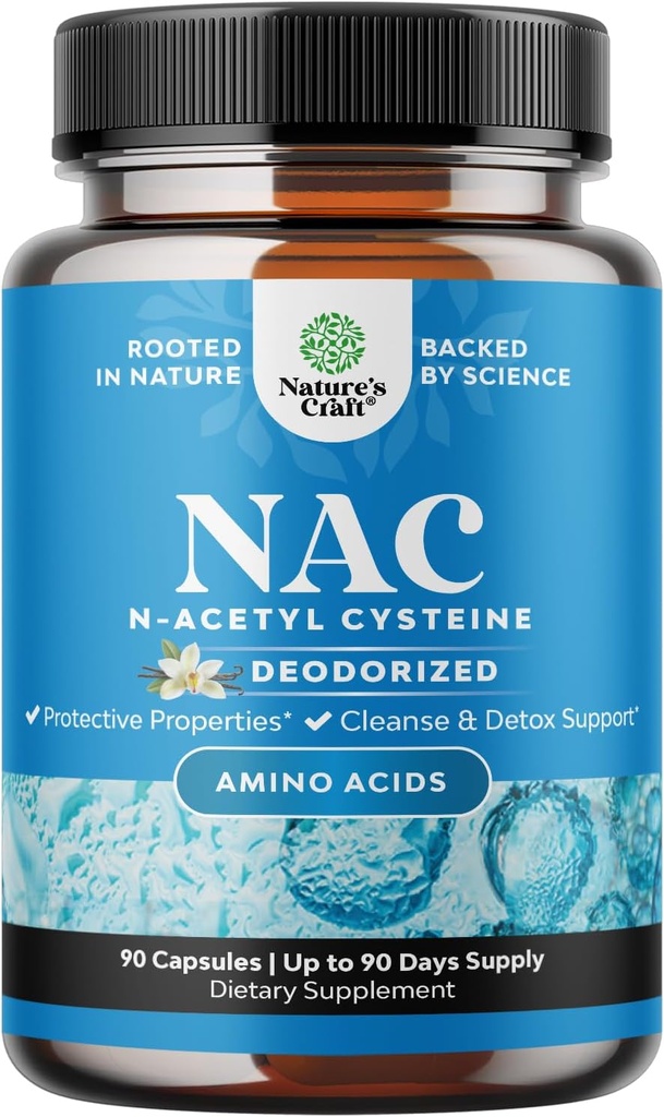 NAC Supplement N-Acetyl Cysteine met Vanille - Detox N-Acetylcysteïne Supplement voor de longgezondheid en ademhalingsfunctie, lever en nieren Detox & Cleanse - Amino NAC Capsules voor volwassenen - 90 Ct