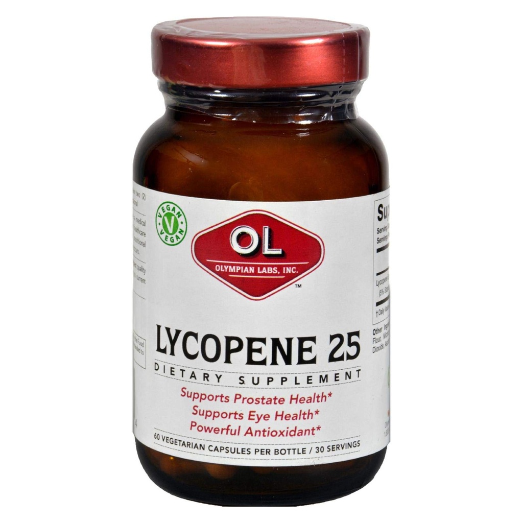 Olympian Labs Lycopeen 25mg, Krachtige Antioxidant Ondersteunt Oog, Prostaat en Hart Gezondheid, Glutenvrij, Niet-GMO, 60 Vegan Capsules