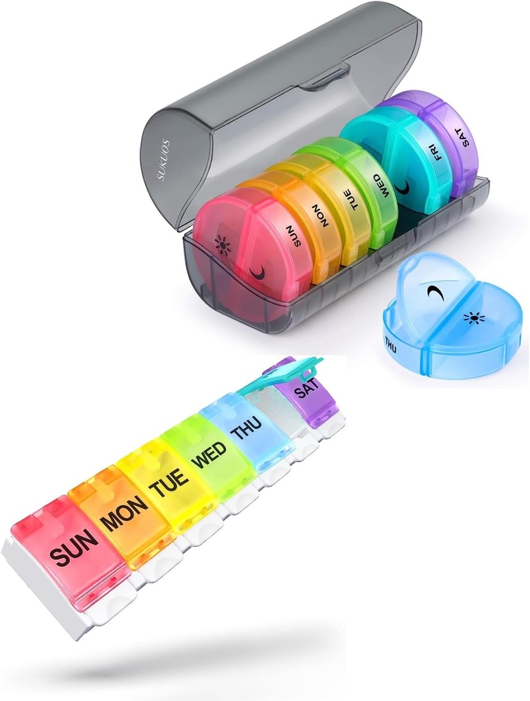 2 Pack Weekly pil Organizer, Sukuos Daily Pill Box 7 Dag pil kisten voor vitaminen, visolie of supplementen, BPA gratis