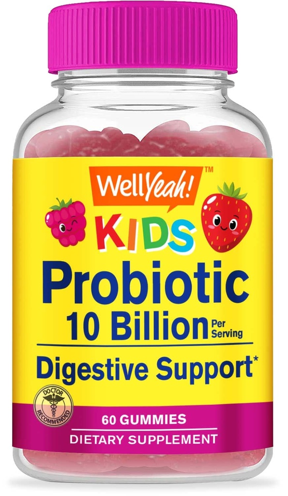 WellYeah Probiotica voor kinderen Gummies -10 miljard CFU - voor Gut Health, Immune Health en Digestieve Ondersteuning - Berry Flavor Kauwbare Supplement - Vegan, Niet GGO, Glutenvrije Kinderen Probiotic -60 Gummies