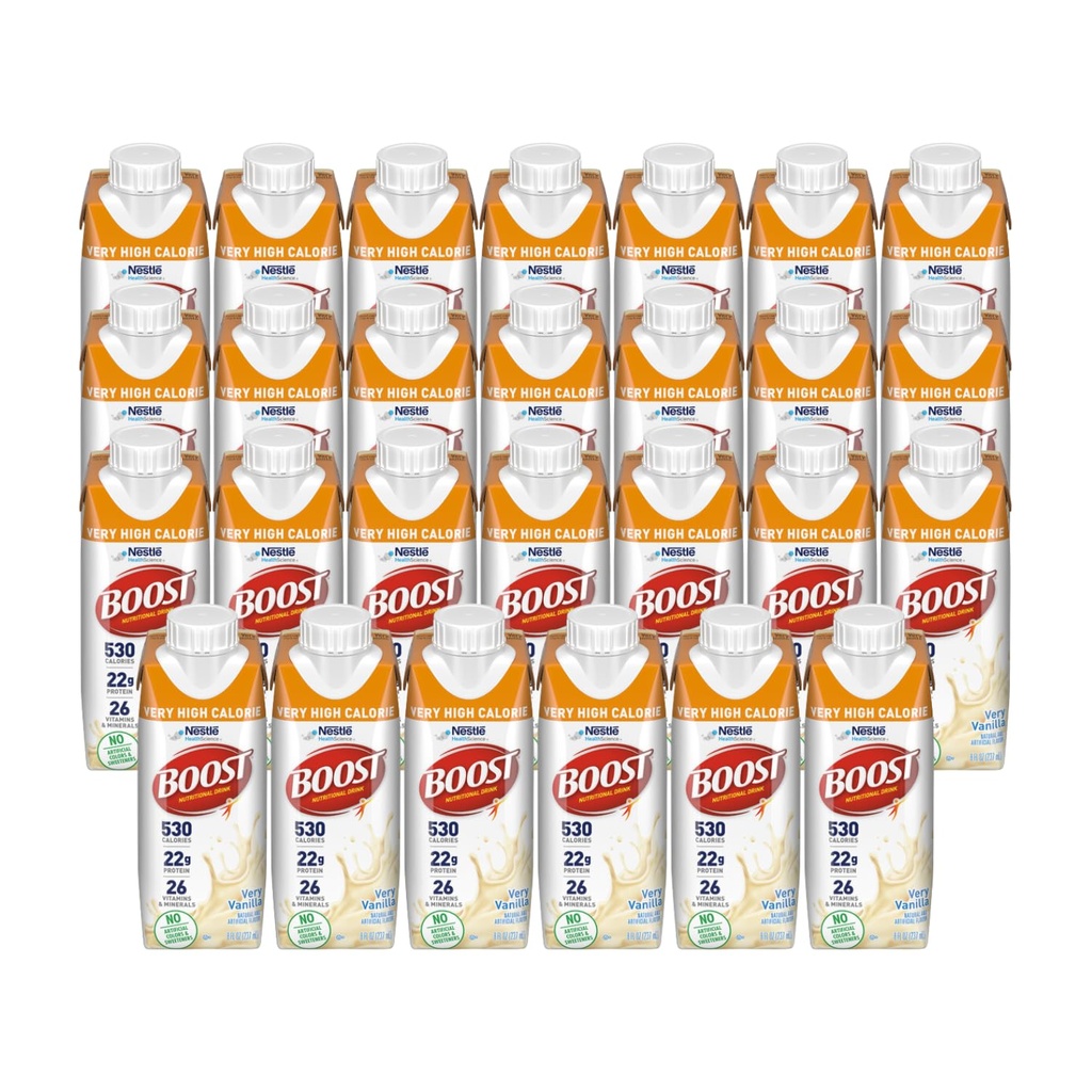 Boost Zeer Hoge Calorie Voedingsdrank, Zeer Vanille - Geen kunstmatige kleuren of zoetstoffen - 8 FL OZ (verpakking van 27)