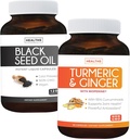 Bundel van kurkuma en gember en zwarte zaadolie - Golden Harmony Blend - Kurkuma en gember met 95% curcuminoïden en bioperine (90 capsules) & Black Seed Oil (Non-GMO) 100% koudgeperste komijnzaadolie