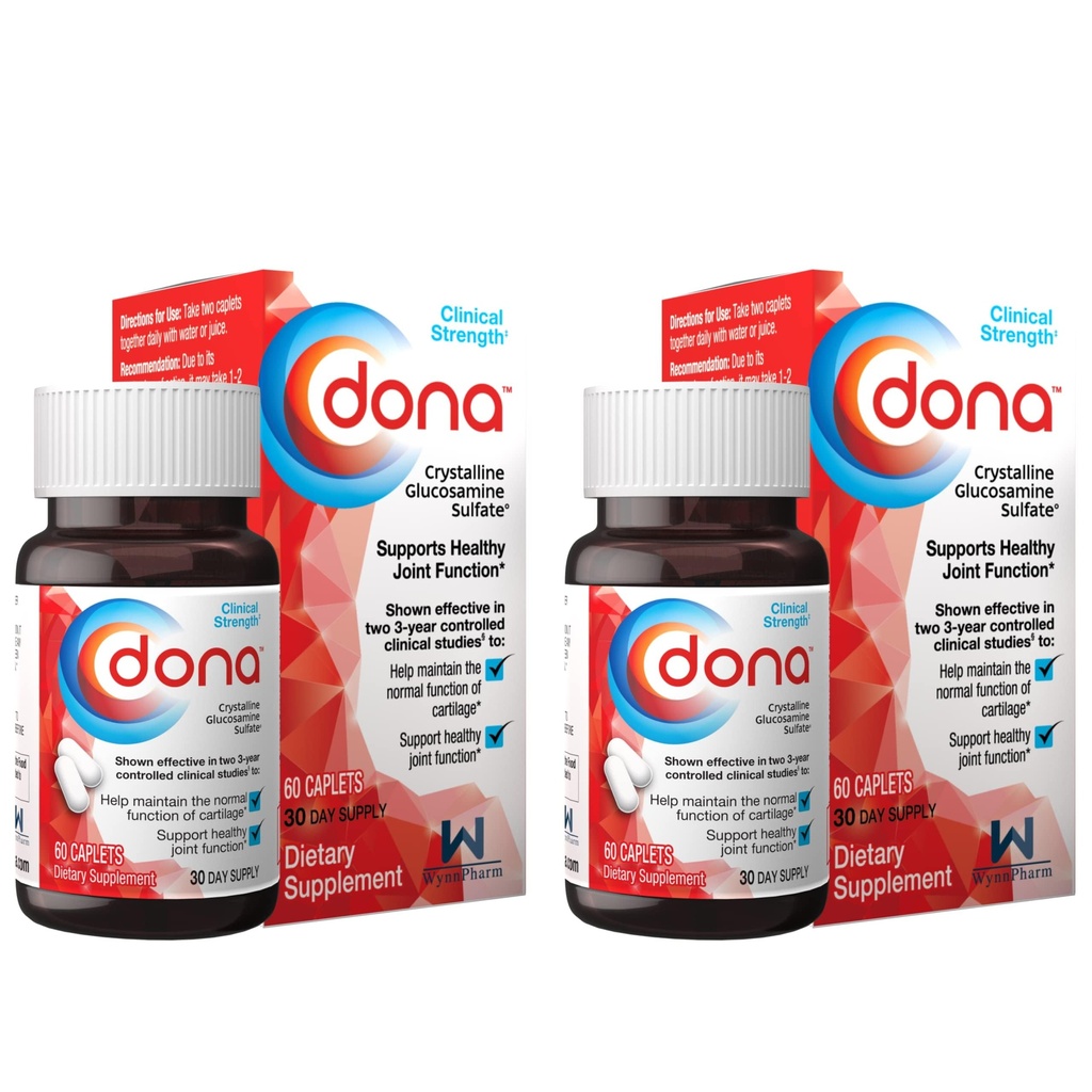 Dona Crystalline Glucosamine sulfaat, 750 Mg, Joint Supplement Pillen voor knie Comfort & Joint Health Support, 750 Mg, 60 Tel (2 Pack).