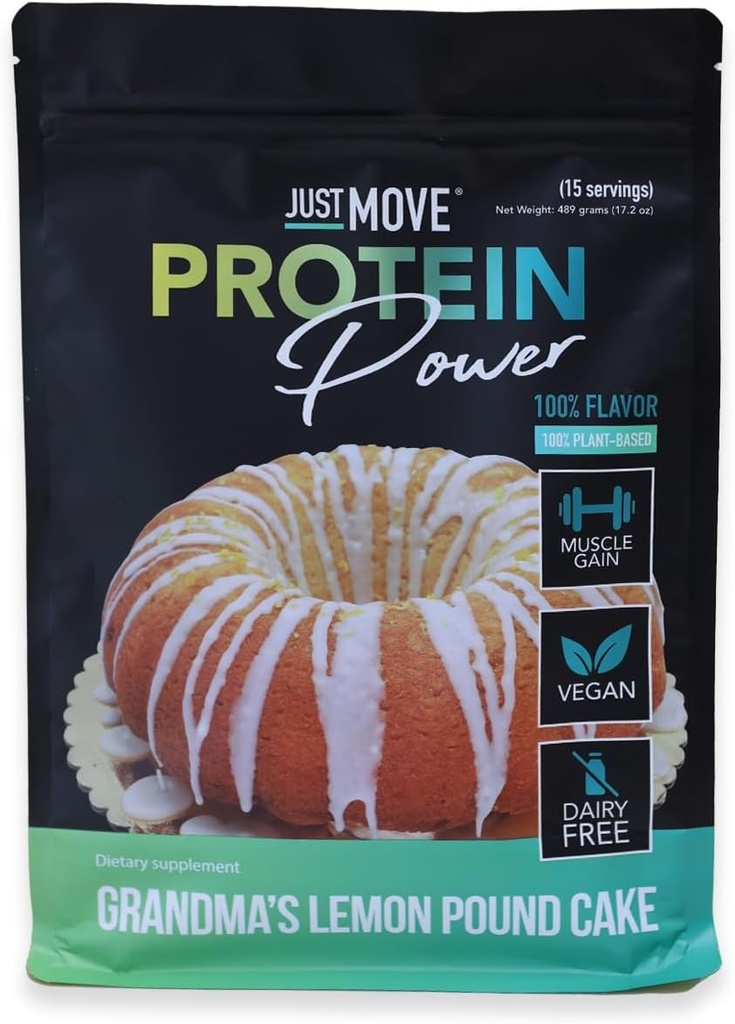 Just Move Protien - Oma's Citroen Pond Cake - Veganistisch (Plant gebaseerd), Organisch, Zuivelvrij, Sojavrij, Glutenvrij, Keto, Pindavrij, 20g Proteïne, Lage Carb, Niet GGO (17.2 Oz)