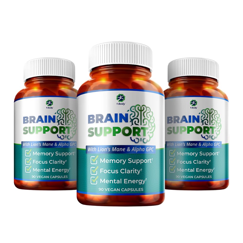 1 Body Brain Support Triple Pack, Alpha GPC en Lion's Mane Extract, 90 capsules Elke