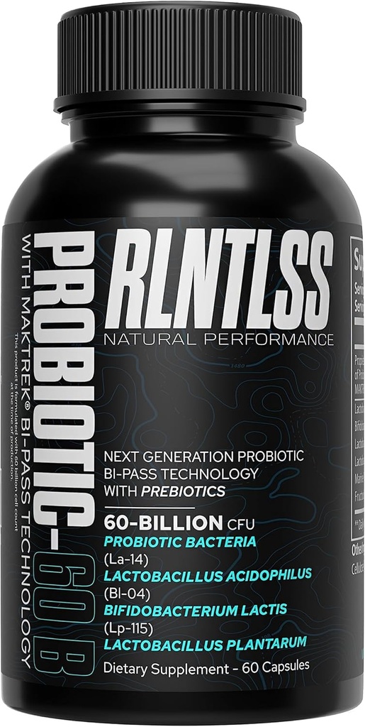 RLNTLSS - Probiotic 60 Miljard CFU - 4 Strain Blend - Premium Supplement - Mannen en vrouwen - Shelf Stable Probiotic Capsule - Probiotic and Prebiotic - (60 Telfles)