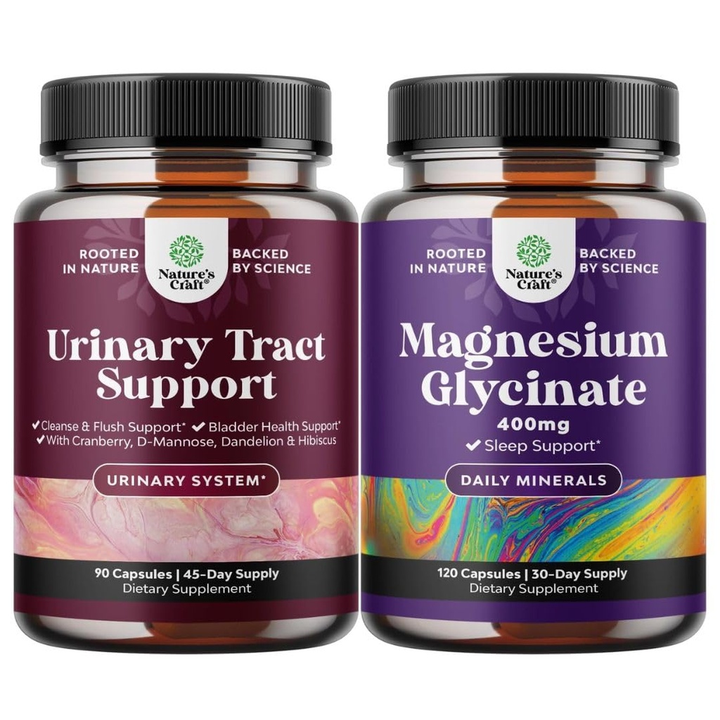Bundel van D Mannose Capsules voor Urinaire Tract Gezondheid voor vrouwen Fast Acting Super Geconcentreerde Cranberry 90ct en Pure Magnesium Glycinate 400mg Per Serveren voor Mood Slaap en Ontspannen