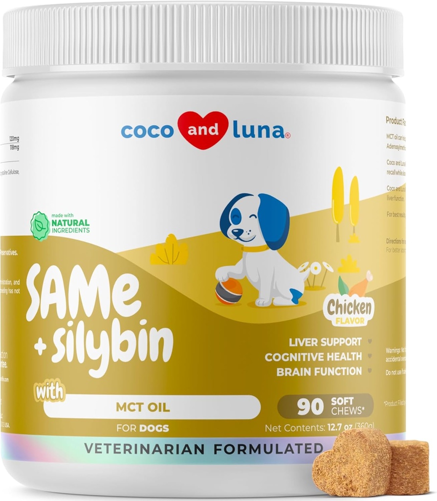 Zelfde voor honden - 90 zachte kauwen - S-adenosyl-L-Methionine, leversupplement - hersenen gezondheid, bevordert cognitieve ondersteuning, leverondersteuning (Same & Silybin zachte kauwen)