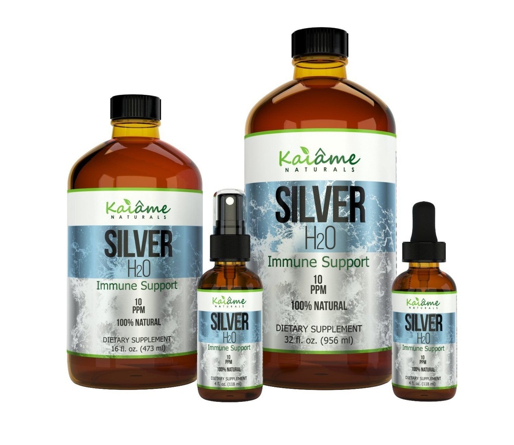 Kaiame Naturals Collective Silver, Ionic Silver Solution, 10 PPM, Large 16 oz glazen fles, Natural Immune Support Supplement, Veilig voor volwassenen, kinderen en huisdieren