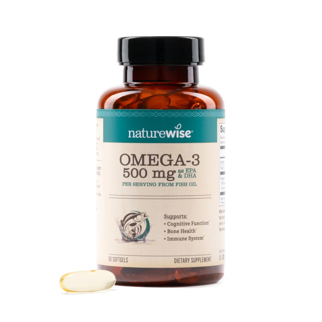 NatureWise Omega 3 Fish Oil - 500 mg per pil - EPA & DHA - Immune Support, Brain & Optimal Wellness - Gluten and Soy Free, Non-GMO - 60 Softgels [51]Maanth Supply]