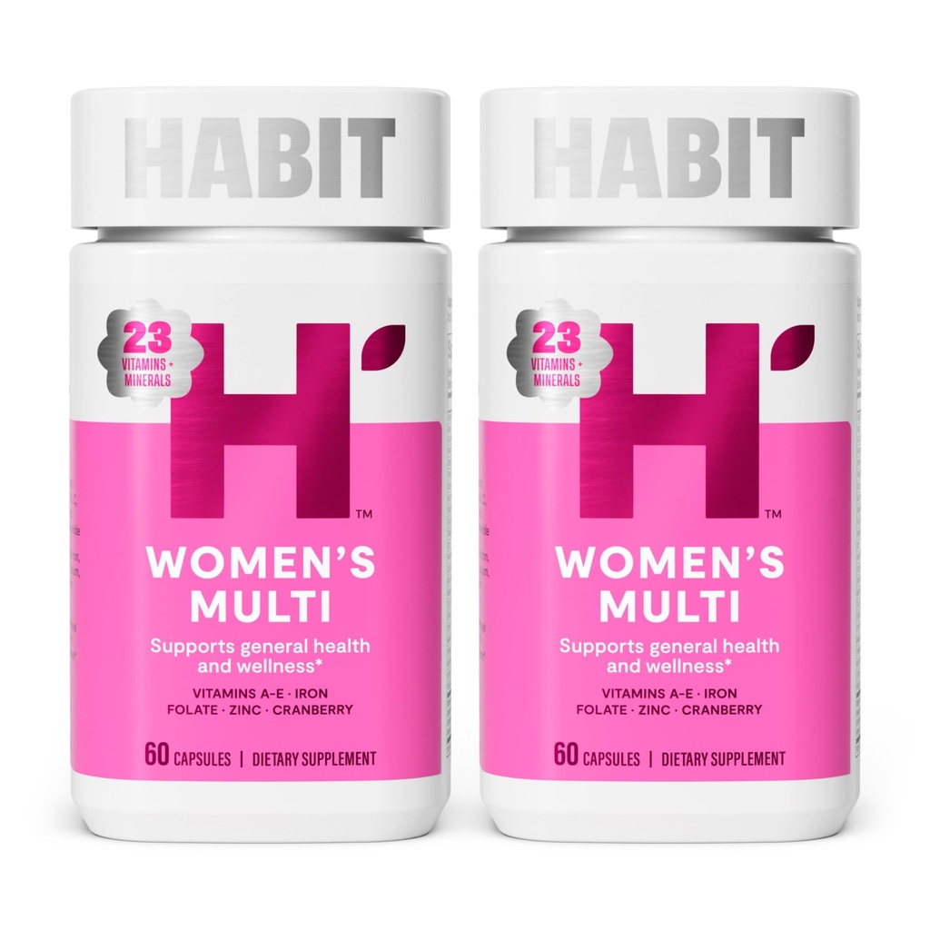 Habit Womens Multi Supplement 2 Pack (120 Capsules) - New Look, Supports General Health & Wellness, 23 Essentiële Vitaminen en Mineralen, Fruitextracten, Folaat, IJzer, B12, Biotine, Non-GMO
