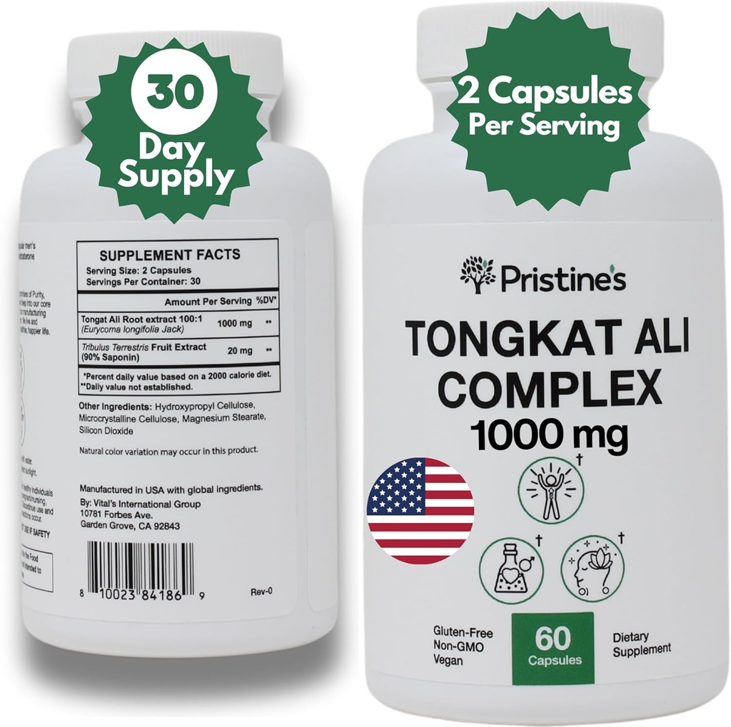 Tongkat Ali 1000MG Extract Supplement - 30 dagen levering - Athletische prestaties ondersteuning - Natuurlijke Aphrodisiac, Testosteron & Immunity Ondersteuning - Krachtige Antioxidant Voordelen