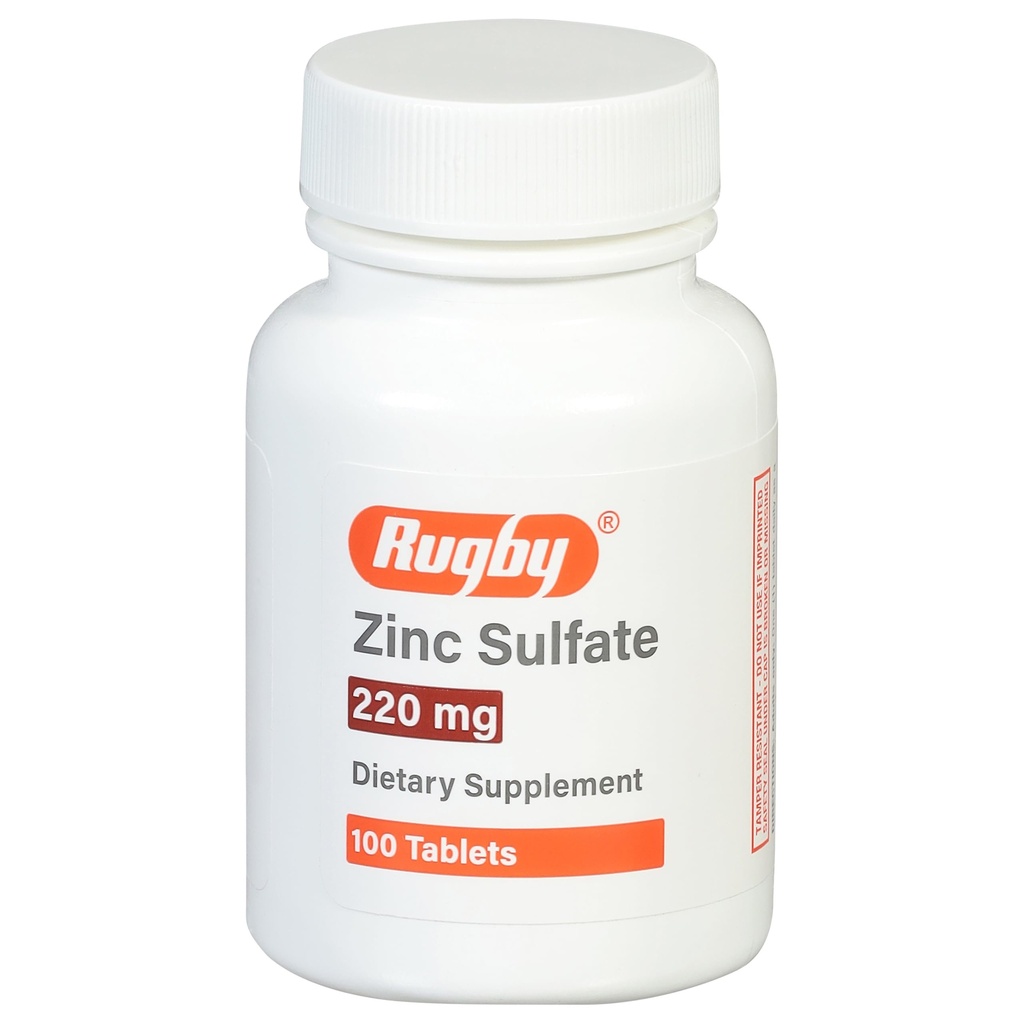 Rugby zinksulfaat 220 mg tabletten - Gemaakt met zinksulfaat heptahydraat - Dieetsupplement - 100 telling (1 verpakking)