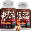 NIEUW AGE Leeuwen Mane paddo supplement met Turkije staart Reishi Cordyceps Chaga met Marshmallow Root - 120 Tellen
