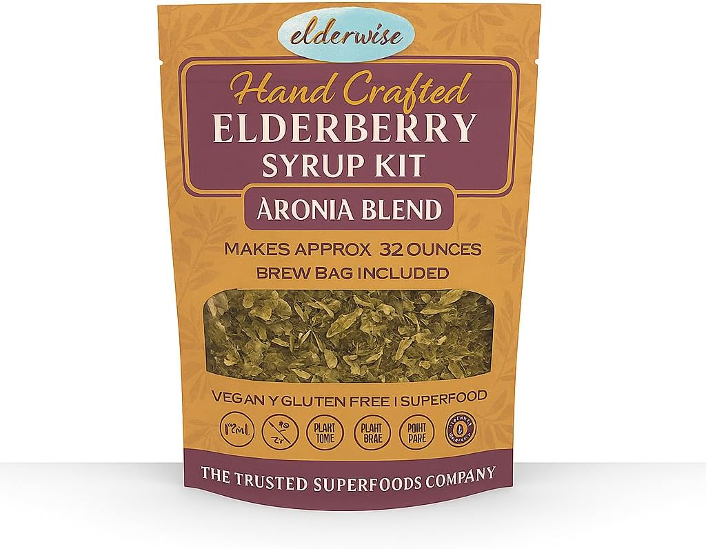 Ouderwetse Vlierbes Aronia Berry Siroop Kit - Vlierbessen, Aronia Bessen, Rozenbottels, Gember, Echinacea, Kaneel en Kruidnagels, maakt 32oz van siroop, Brewing Bag Inbegrepen
