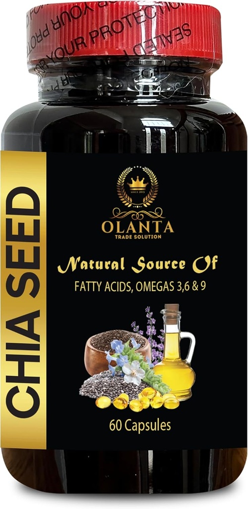 chia Seed Advanced - CHIA Seed - Digestieve vezel, Biologische chia Zaadolie Capsules, Plant Based Omega 3 6 9 Supplement, Non-GMO, Glutenvrij, Keto Dieet - 1 Fles 60 Softgels