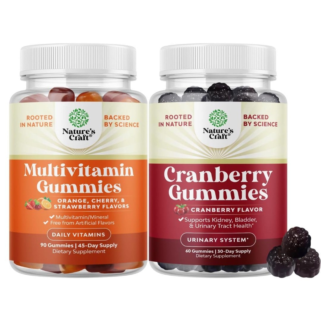 Bundel van Krachtige Dagelijkse Multivitamine Gummies voor Volwassenen en Natuurlijke Cranberry Gummies voor Vrouwen en Mannen - Wellness Blend van Vitamine D A C E B12 Zink en Biotine - Extra sterkte Delicious Antioxidant