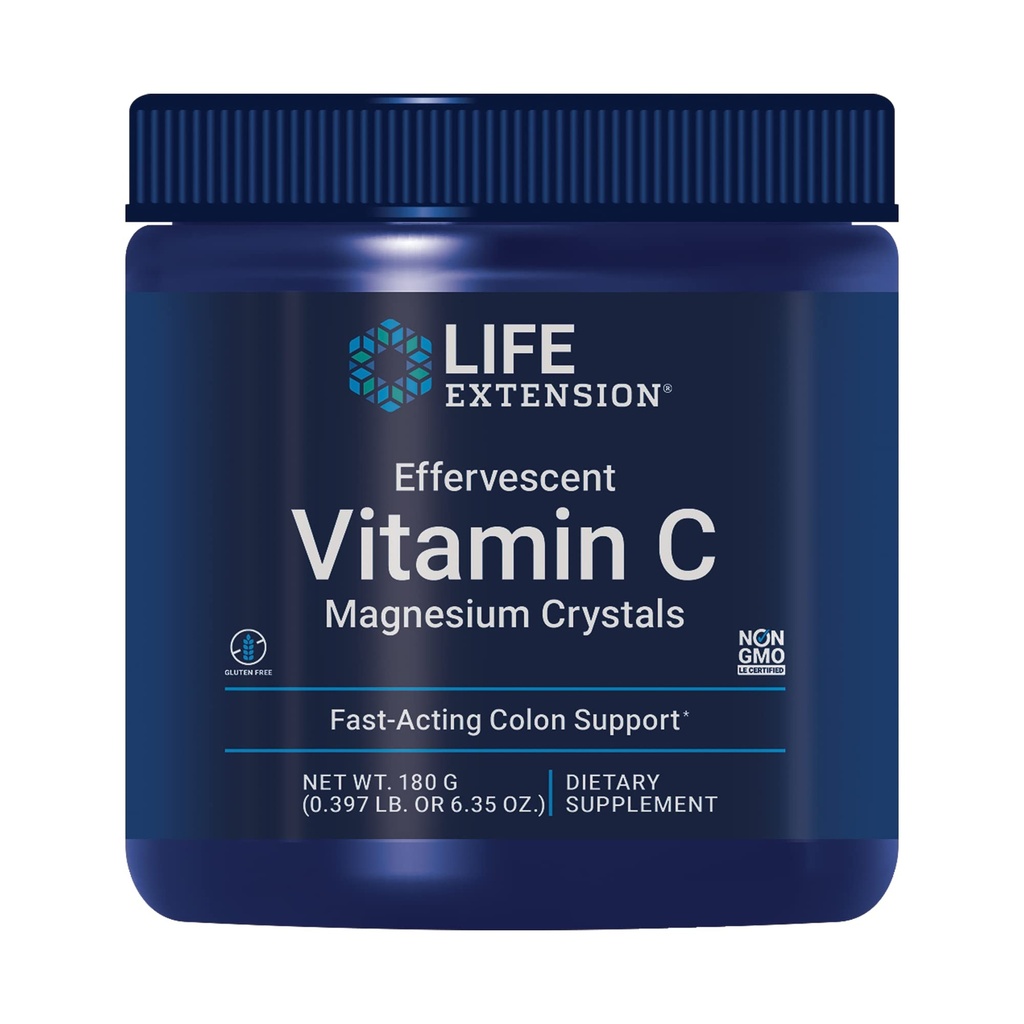 Levensverlenging Bruisende Vitamine C Magnesium Kristallen, onmiddellijke verlichting van incidentele constipatie, Glutenvrij, Non-GMO, Vegetarisch, Net Wt. 180 Gram