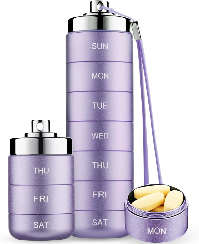 Mossime Metal Travel Pill Organizer, Portable 7 Day Vitamine Organizer Stapelbaar, Waterdicht 1 keer Een dag pil Box, Grote Pillen Container, Dagelijkse Medicine Organisator voor Vitamine, Visolie, Supplement