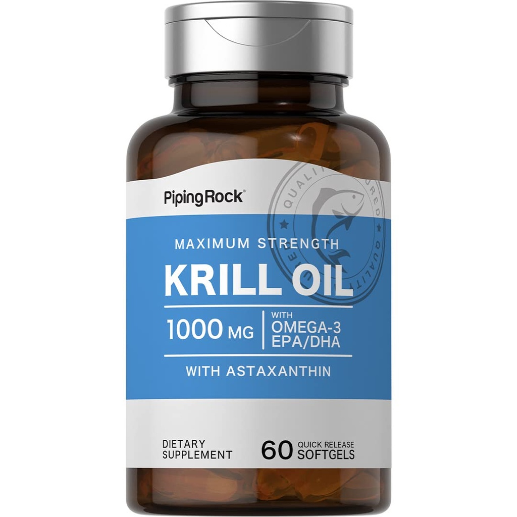 Piping Rock Krill Oil 1000 mg Softgels 60 Tellen met Omega 3, EPA, DHA, Non-GMO, Glutenvrij