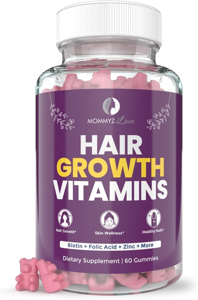 Mommyz Love Biotin Gummies 5000mcg for Hair Growth & Radiant Skin During Post Partum Recovery & Adjustment Period - Post Partum Vitamins with Folate
