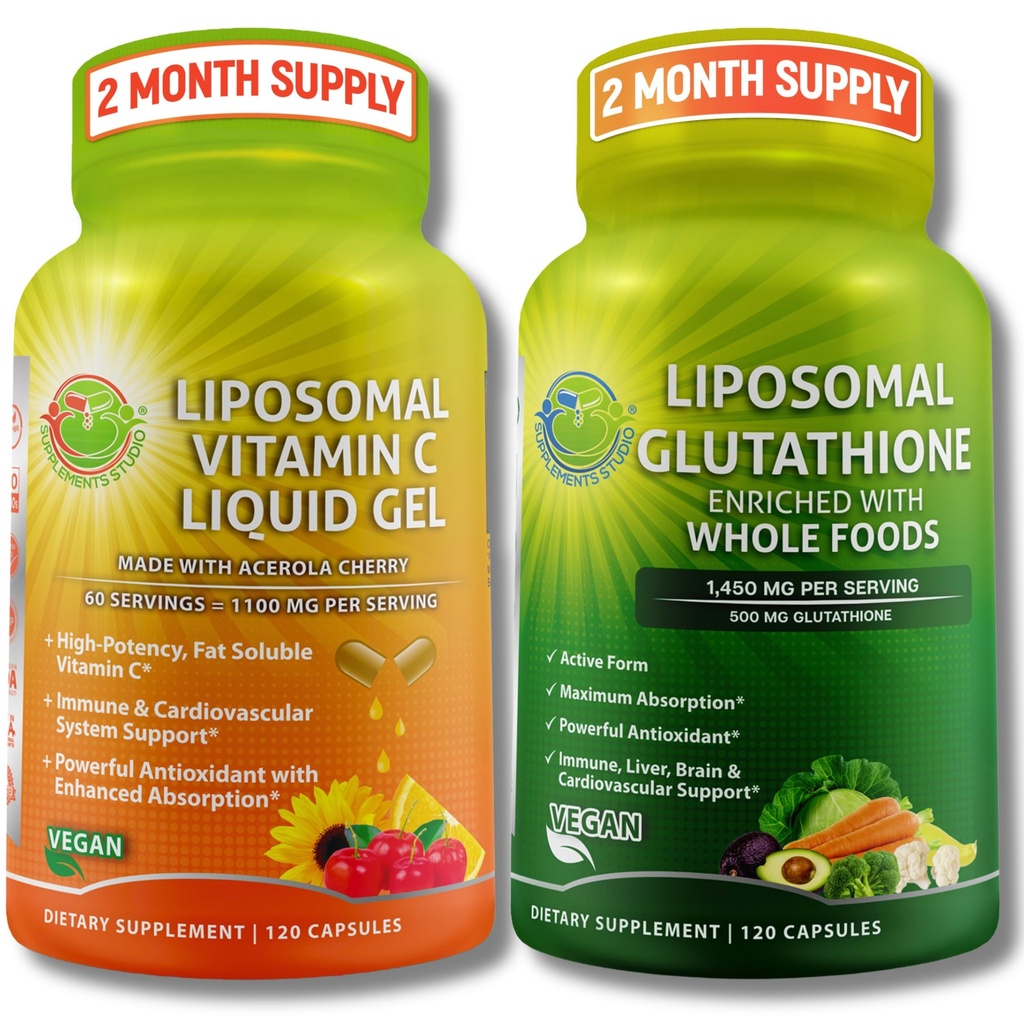 supplementen STUDIO Liposomale Vitamine C 1100mg Liquid Gel Capsules - Bundelen met - Liposomale Glutathion 500mg Supplement