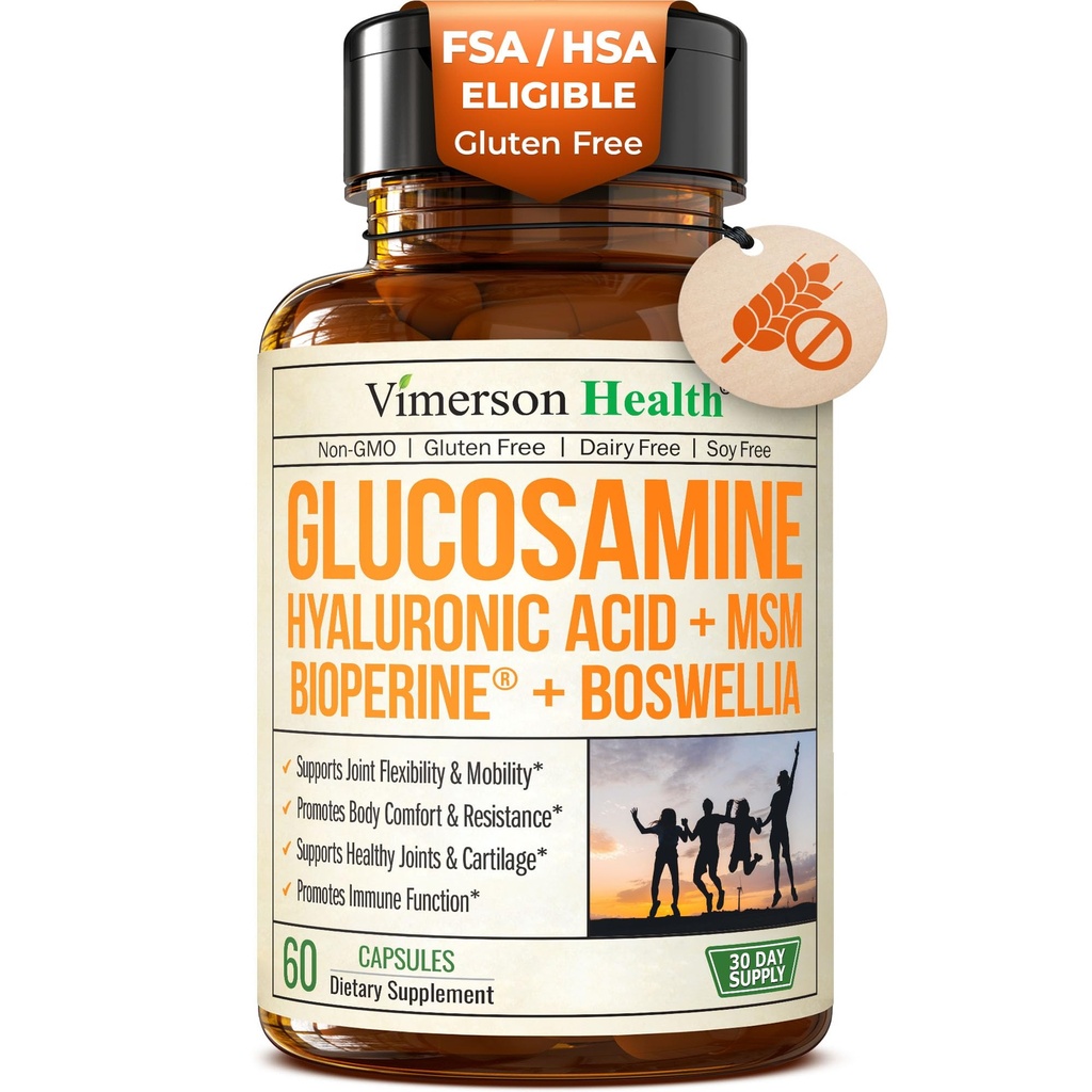 Glucosaminesulfaat met Hyaluronzuur, Boswellia, Black Pepper & MSM-supplement, 5-in-1 Joint Supplements for Men and Women 