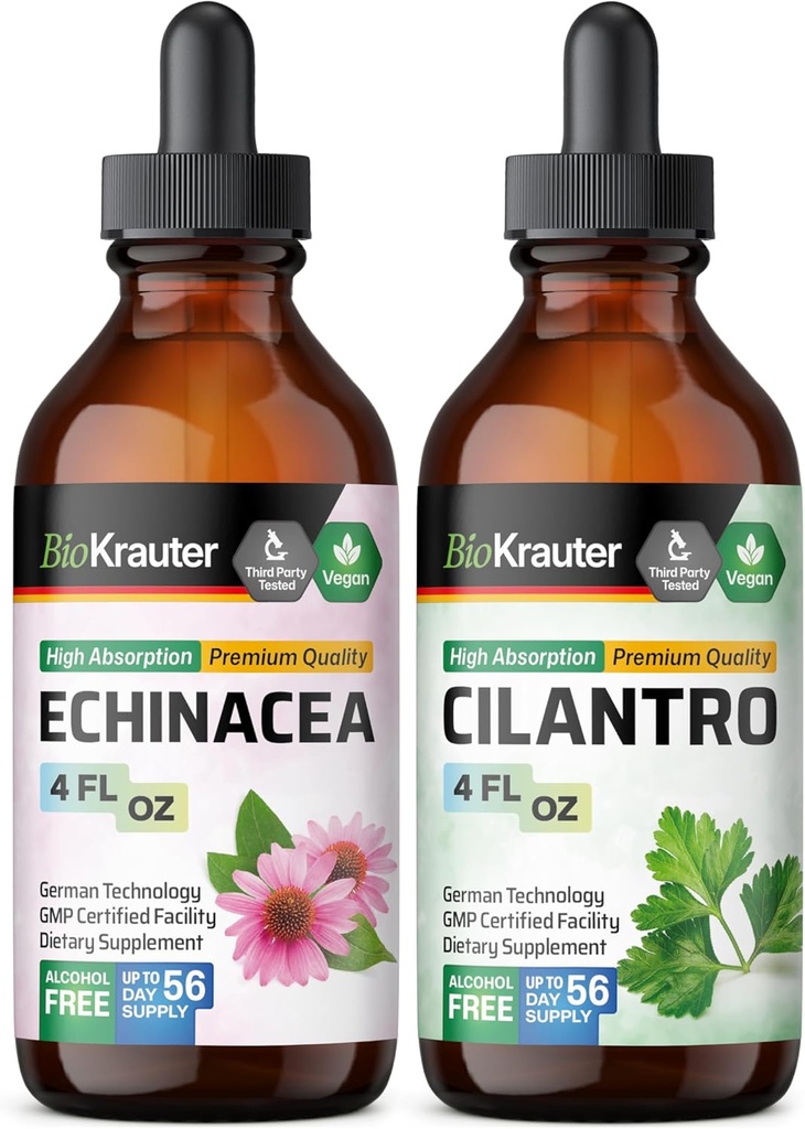 BIO KRAUTER Echinacea Tinctuur 4 Fl. Oz. & Cilantro Tinctuur 4 Fl. Oz.