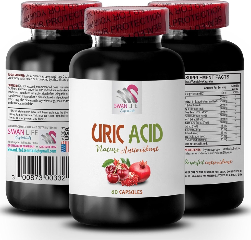 uric Acid Crystals - URIC Acid - uric Acid Test, uric Acid Control, uric Acid Formation, uric Acid buildup, Tart Cherry Extract Capsules, Tart Cherry Pills, Green Coffee Bean Extract 1Bot 60Caps