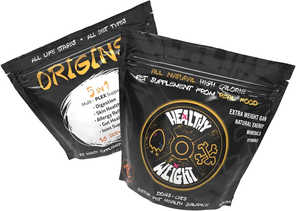 Rogue Pet Science Medium Honden Bundel met oorsprongen Canine 5-in-1 Hondenvoer Topper en gezond gewicht Natuurlijke Gewicht Gainer voor honden