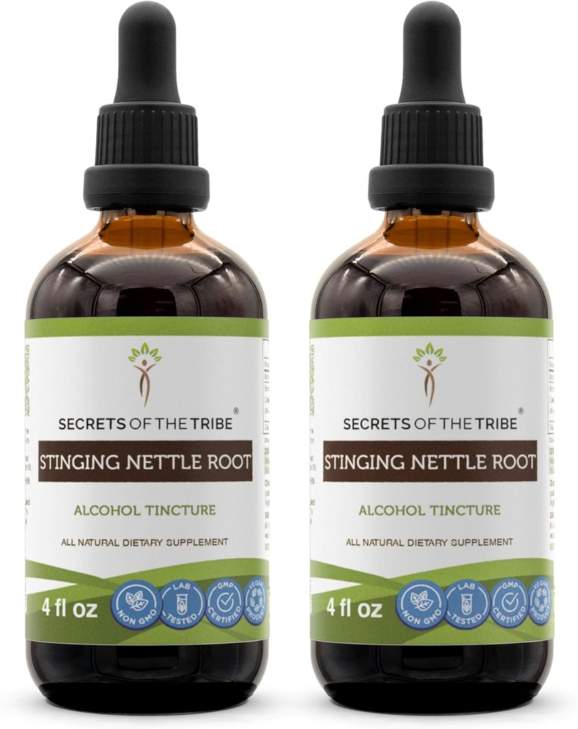 Geheimen van de Stam Stingerende Netel Wortel Tinctuur Alcohol Extract, High-Potency Kruidendruppels, Tinctuur gemaakt van Stinging Nettle Urtica Dioica Ademhalingsstelsel en Urinaire Gezondheid 2x4 oz
