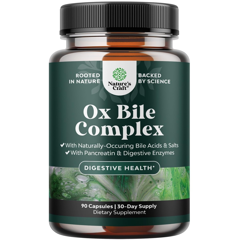 Digestieve enzymen met Oxbile - Oxbile-supplementen voor geen galblaas met Trypsin, Papain & Bromelain Enzyme voor Pancrease Cleanse & Detox - Pancreatrische digestie-enzymen voor vrouwen & mannen - 90 Ct