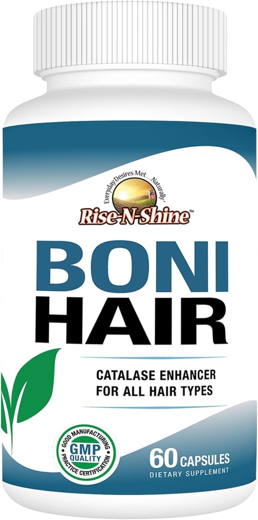Rise-N-Shine BoniHair Catalase Supplement voor levendige, jeugdige haarondersteuning- 10.000 IE Catalase met Saw Palmetto, Biotin, Fo-Ti, PABA - 60 capsules