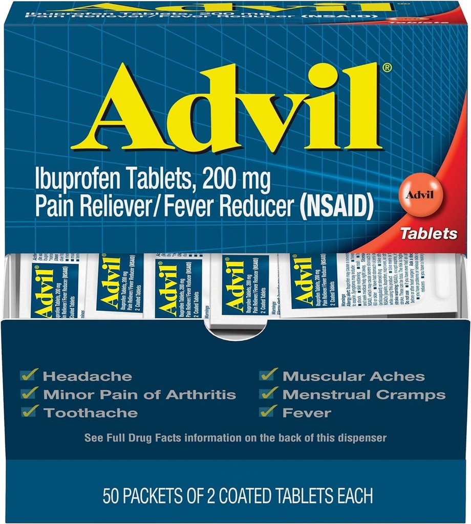 Advil Ibuprofen, 200 mg (50 verpakkingen van 2 gecoate tabletten) 50 ea (verpakking van 3)