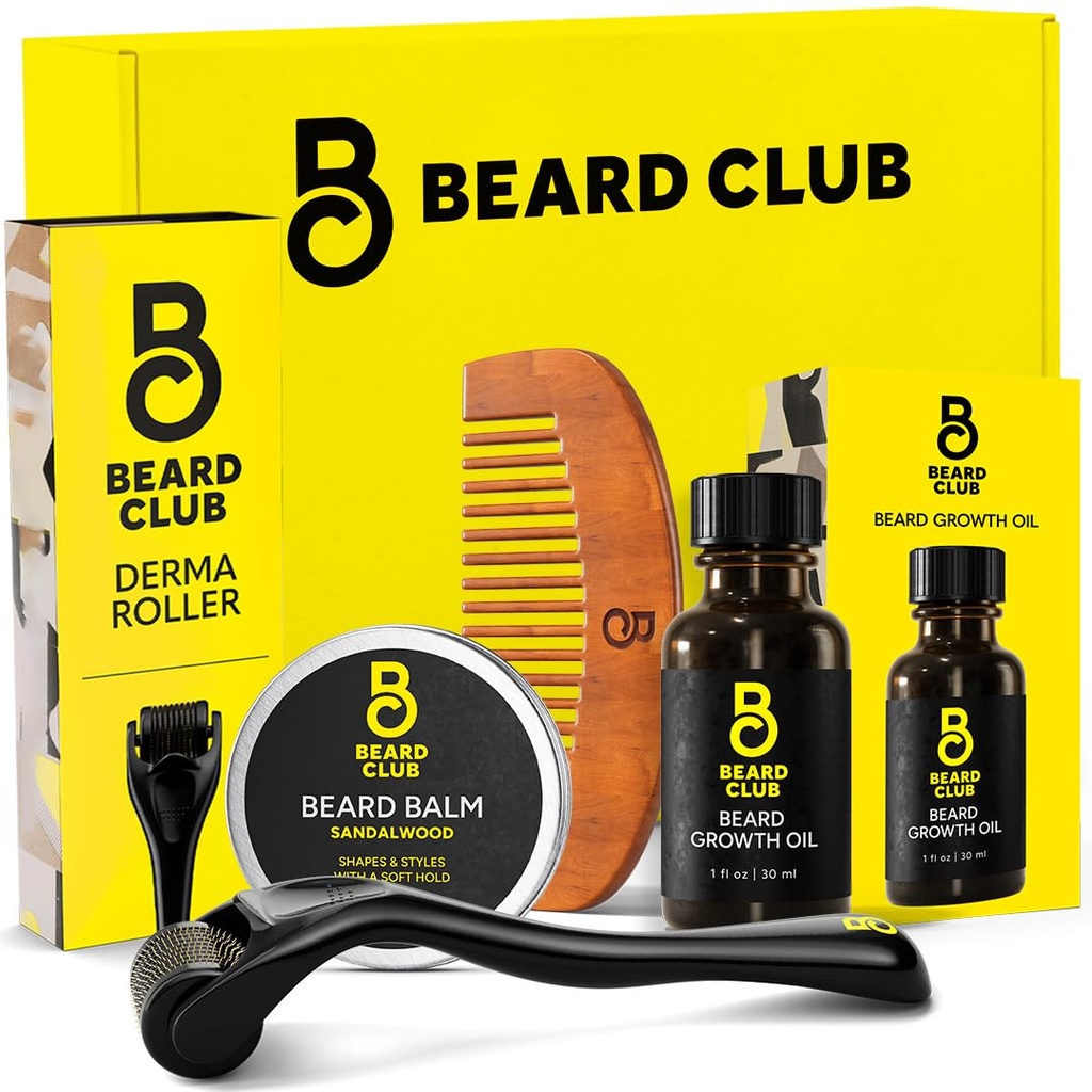 The Baard Club Baard Groei Kit - Derma Roller, Baard Groei Olie, Sandalwood Balm, Comb - Cadeau set