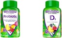 Vitafusie Probiotische Gummy Supplementen, Raspberry, Perzik en Mango Smaken & Vitamine D3 Gummy Vitaminen voor Bone en Immuun Systeem Ondersteuning