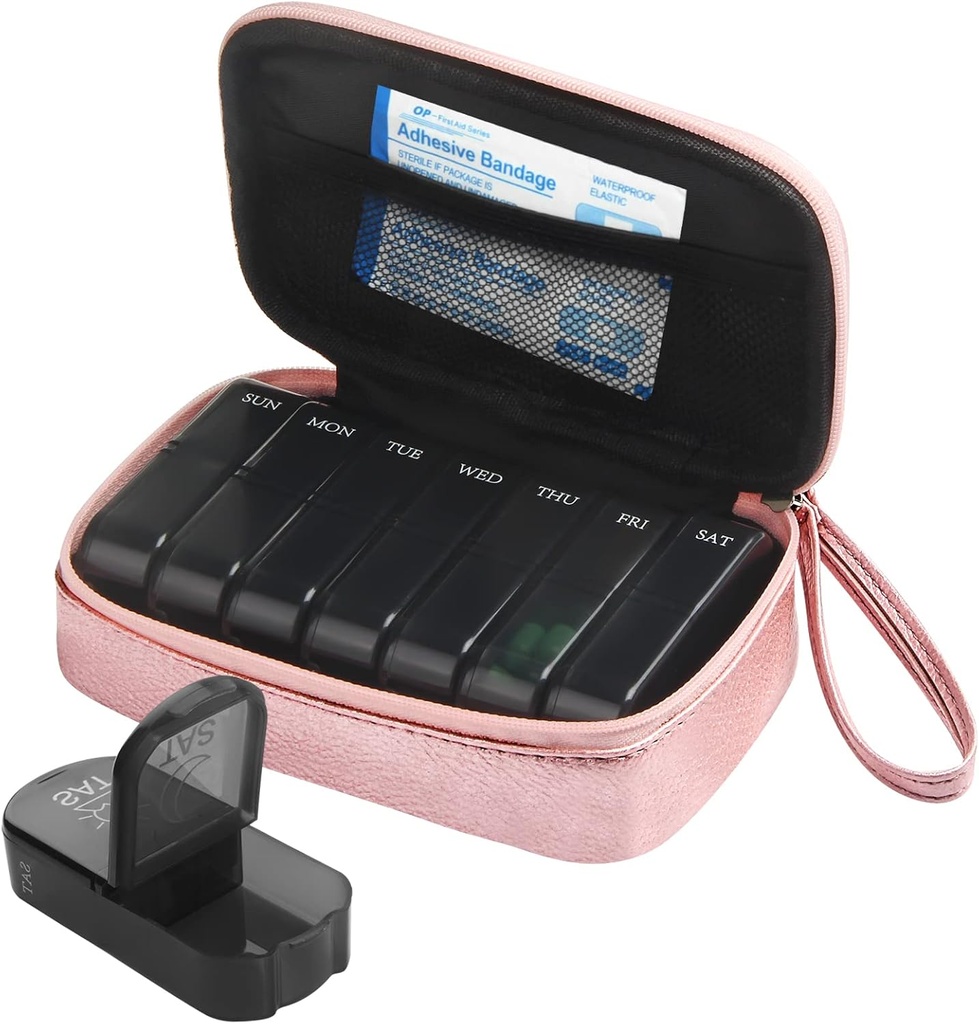 Weekly PU lederen pil Bag Organisator Case 2 keer per dag, AM PM dagelijkse pil Box om vitamine, visolie, supplementen en geneeskunde (Roze) te houden