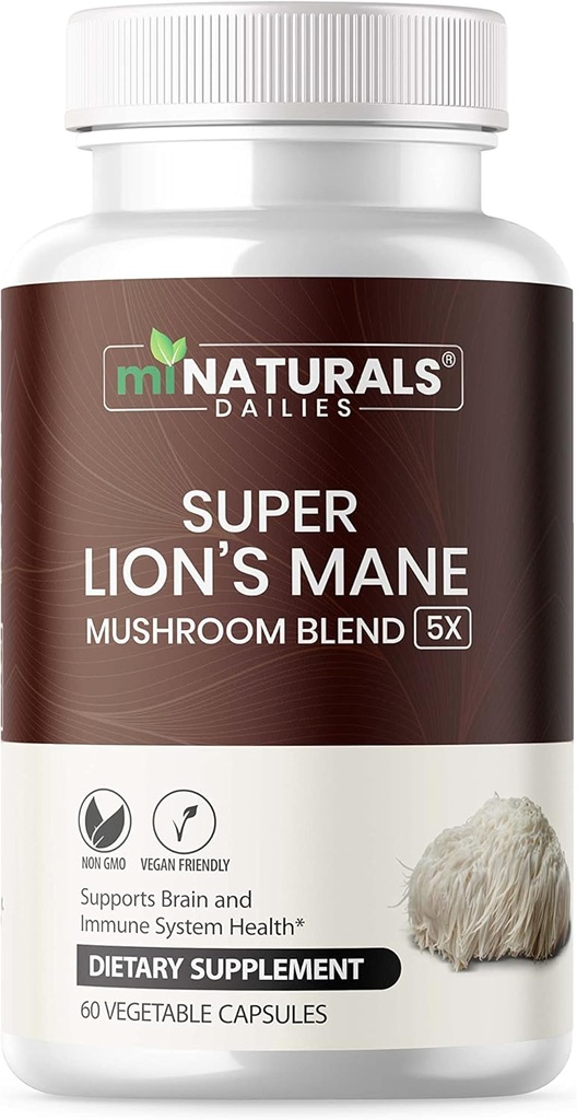 MINATURALS Lions Mane Supplement Capsules - 5 Paddestoelencomplex helpt met het immuunsysteem en de gezondheid van het brein - Chaga, Reishi, Shiitake, Lions Mane, en Maitake Mushroom Extracten
