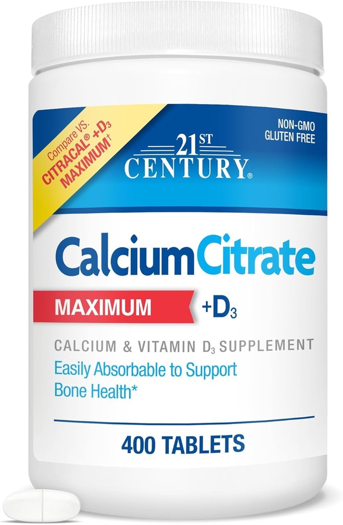 21e eeuw Calcium citraat + D3, 400 tabletten per fles (2 verpakkingen)