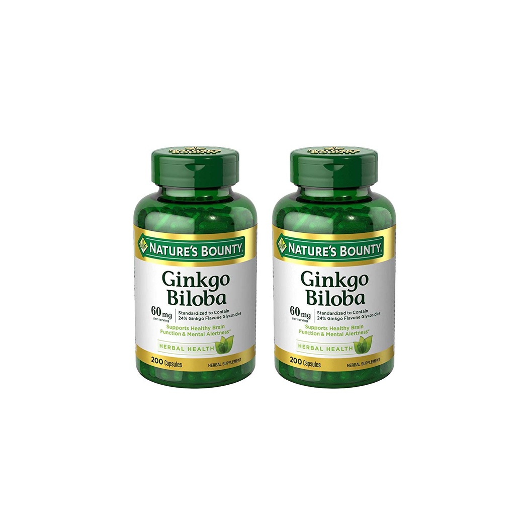 Nature's Bounty Ginkgo Biloba 60 mg Capsules, 200 Telling (verpakking van 2)