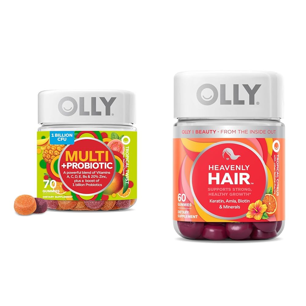 OLLY Multi + Probiotic Adult Multivitamine Gummy, 1 Miljard CFU, Digestieve en Immuun Ondersteuning & Hemelse Haar Gummy, Ondersteunt gezond haar, Keratine, Biotine, AMLA, Kauwbare Supplement, 30 Dag